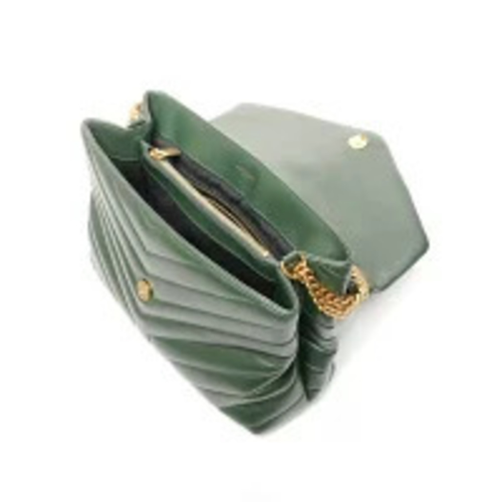 Yves Saint Laurent Monogram Matelasse Chevron Loulou Leather Shoulder Bag Green - Picture 11 of 13